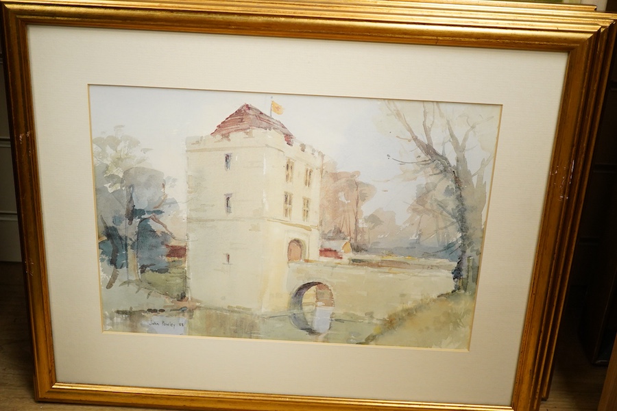 John Powley (Wapping Group, 1929-2018), a collection of six watercolours to include: ‘Mistley, Essex’, ‘Oast Houses, Pembury, Kent’ and ‘The Mill at Holbrook, Suffolk’, each signed and dated '88, 24 x 34cm